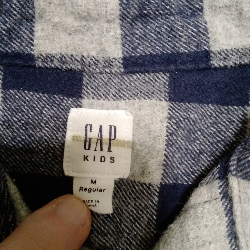Gap Kids Navy Gray Checkered Flannel Medium